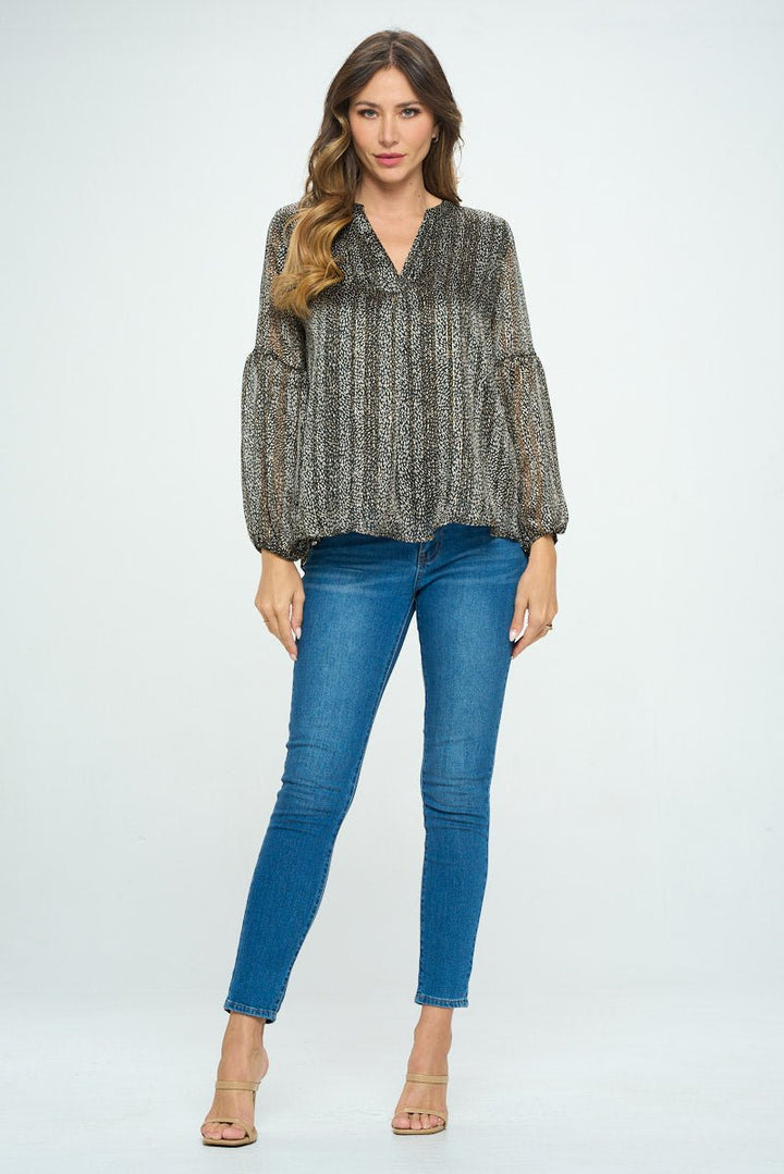 Image of West K Caitlin Long Sleeve Blouse Black Speckles