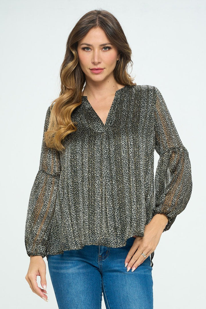 Image of West K Caitlin Long Sleeve Blouse Black Speckles