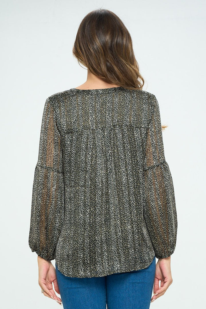 Image of West K Caitlin Long Sleeve Blouse Black Speckles