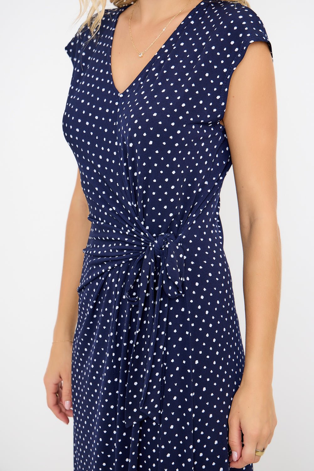 Image of West K Cameron Side Tie Midi Dress Navy Dots
