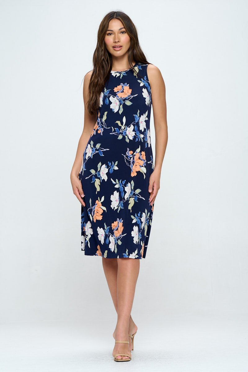 Image of West K Camila Sleeveless Knee Length Dress Navy Orange Floral