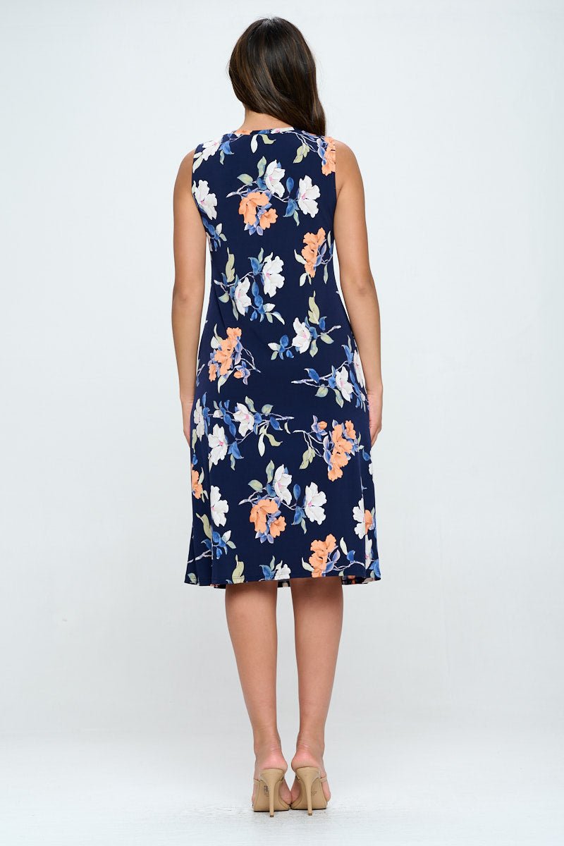 Image of West K Camila Sleeveless Knee Length Dress Navy Orange Floral