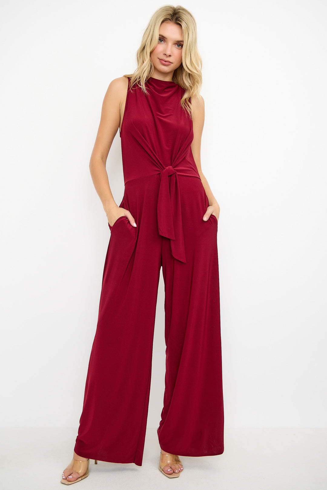Image of West K Camille Sleeveless Back Slit Jumpsuit Wine