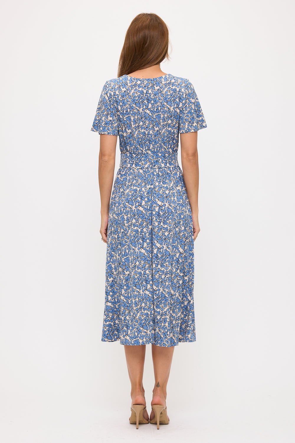 Image of West K Candace Flutter Sleeve Faux - Wrap Midi Dress Blue Daisy