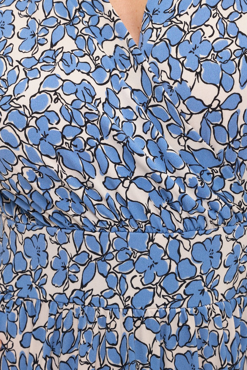 Image of West K Candace Flutter Sleeve Faux - Wrap Midi Dress Blue Daisy