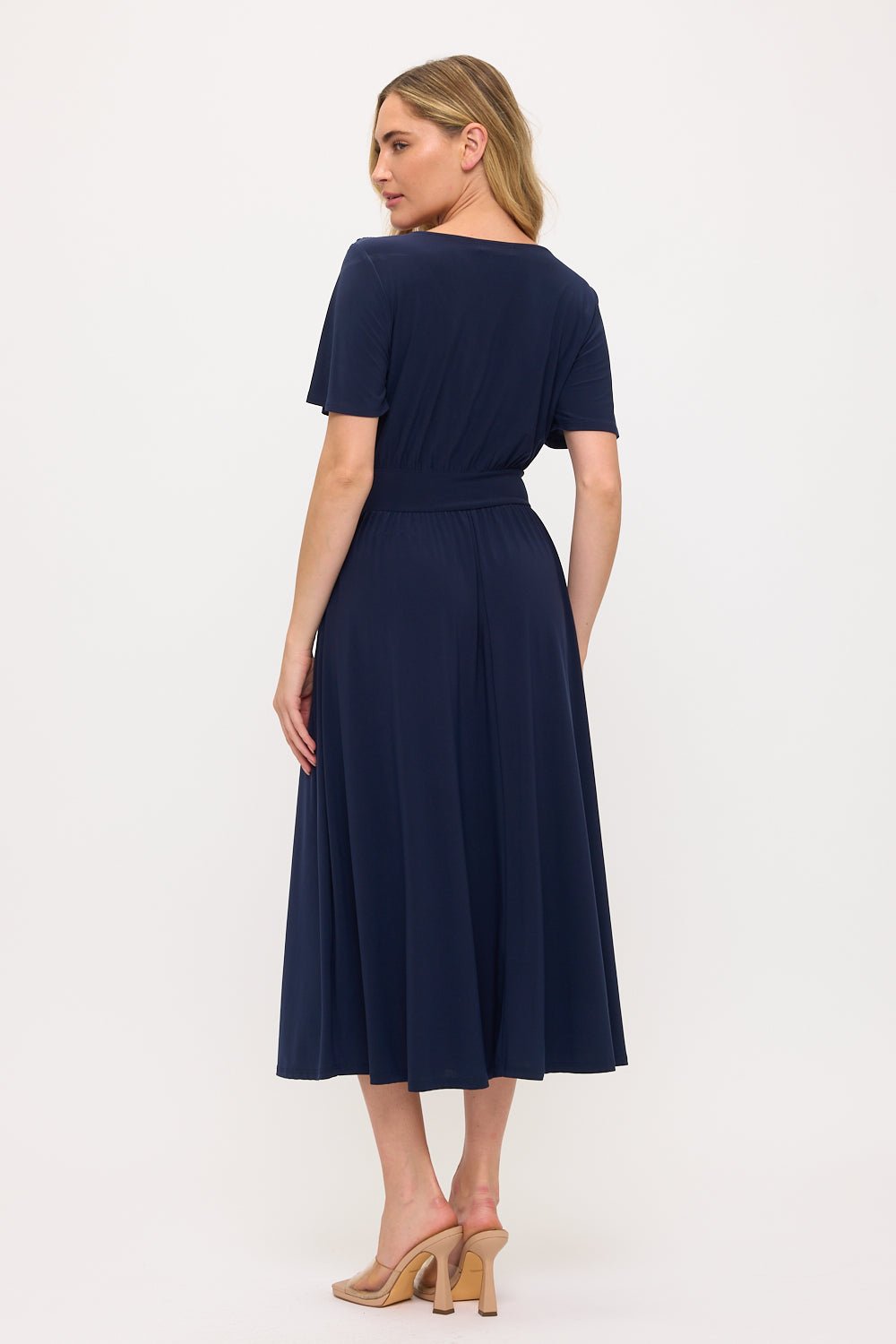 Image of West K Candace Flutter Sleeve Faux - Wrap Midi Dress Navy