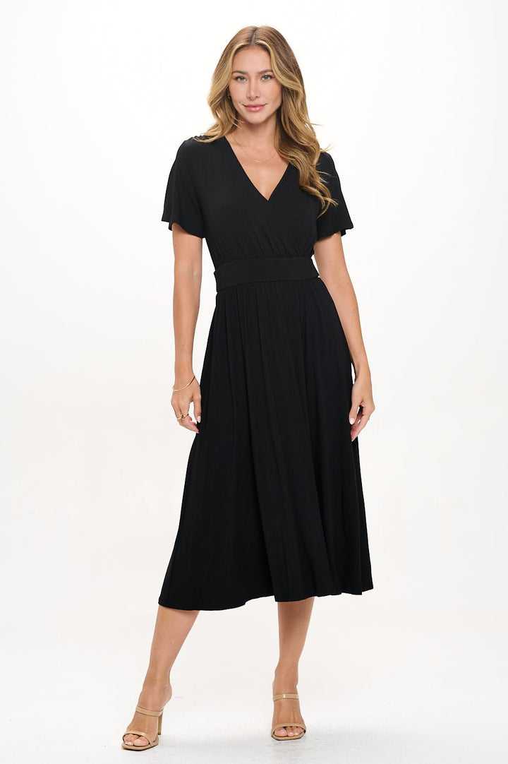 Image of West K Candace Short Flutter Sleeve Faux - Wrap Midi Dress Black