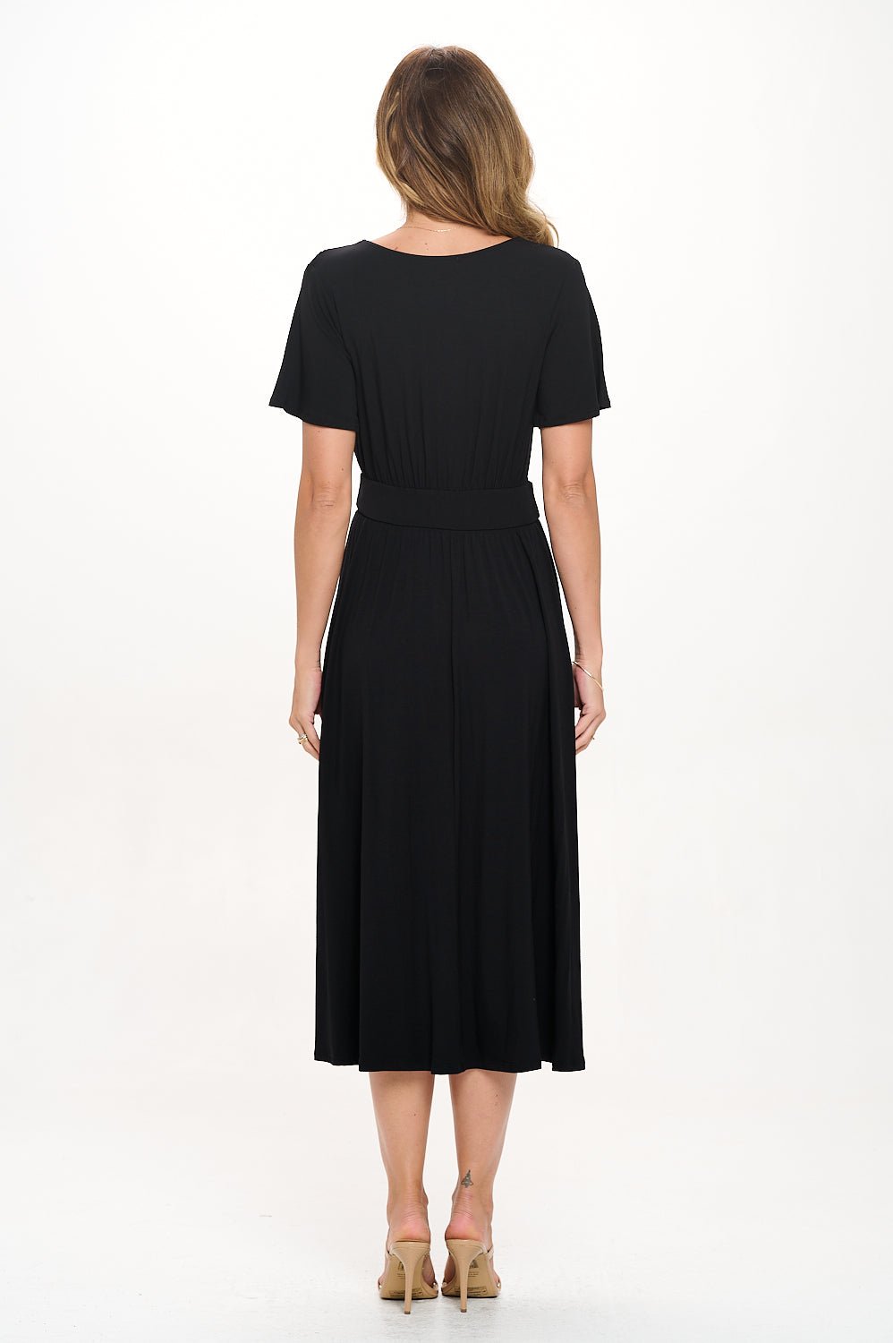 Image of West K Candace Short Flutter Sleeve Faux - Wrap Midi Dress Black