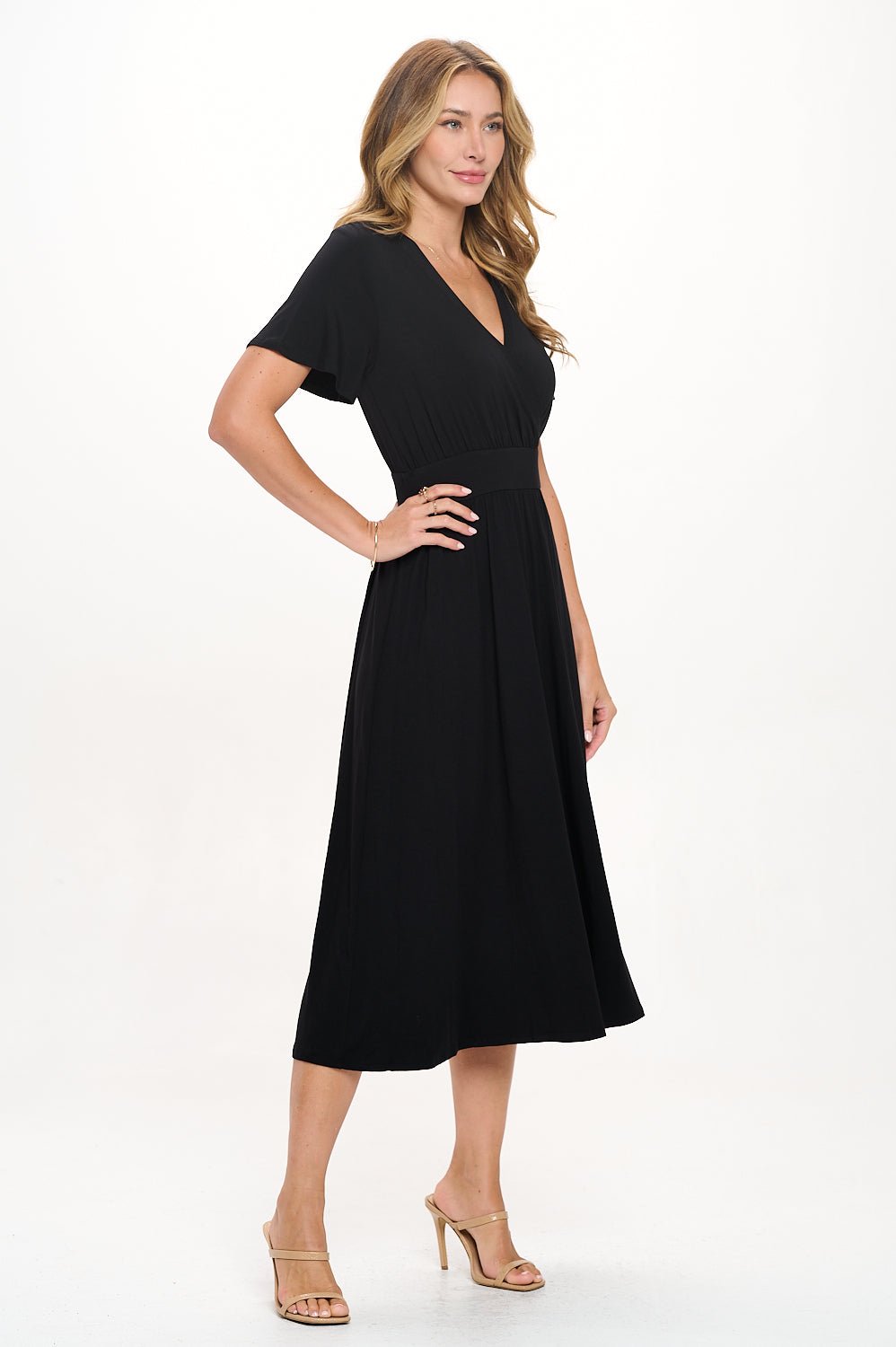 Image of West K Candace Short Flutter Sleeve Faux - Wrap Midi Dress Black