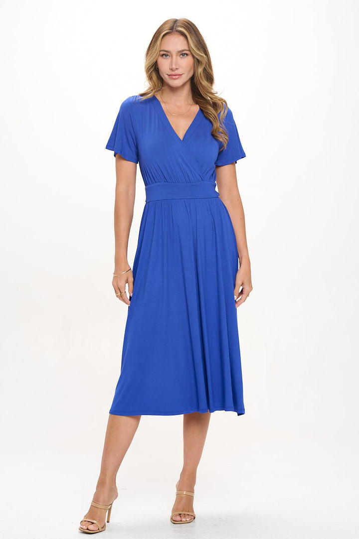 Image of West K Candace Short Flutter Sleeve Faux - Wrap Midi Dress Royal Blue