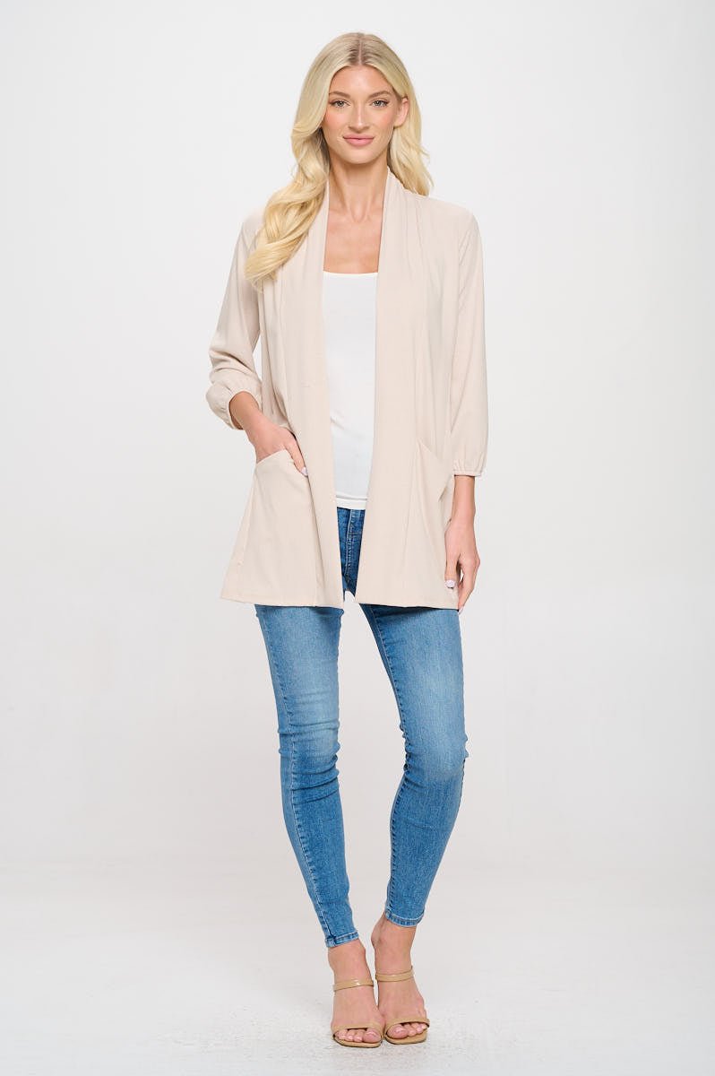 Image of West K Carly Ribbed Knit Cardigan with Pockets Beige