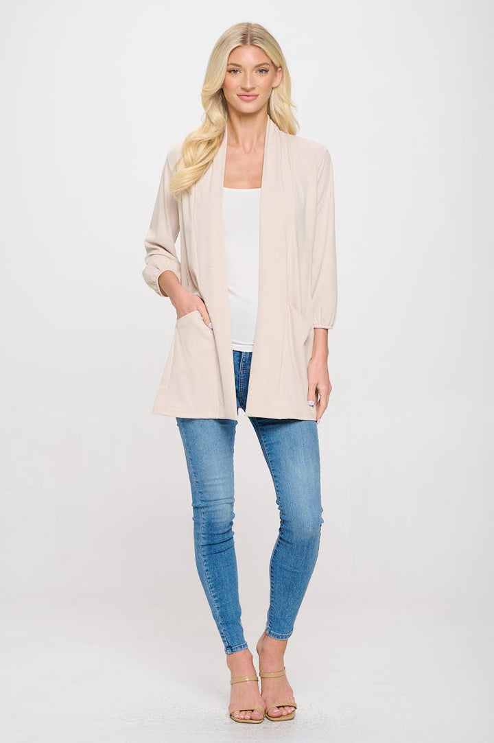 Image of West K Carly Ribbed Knit Cardigan with Pockets Beige