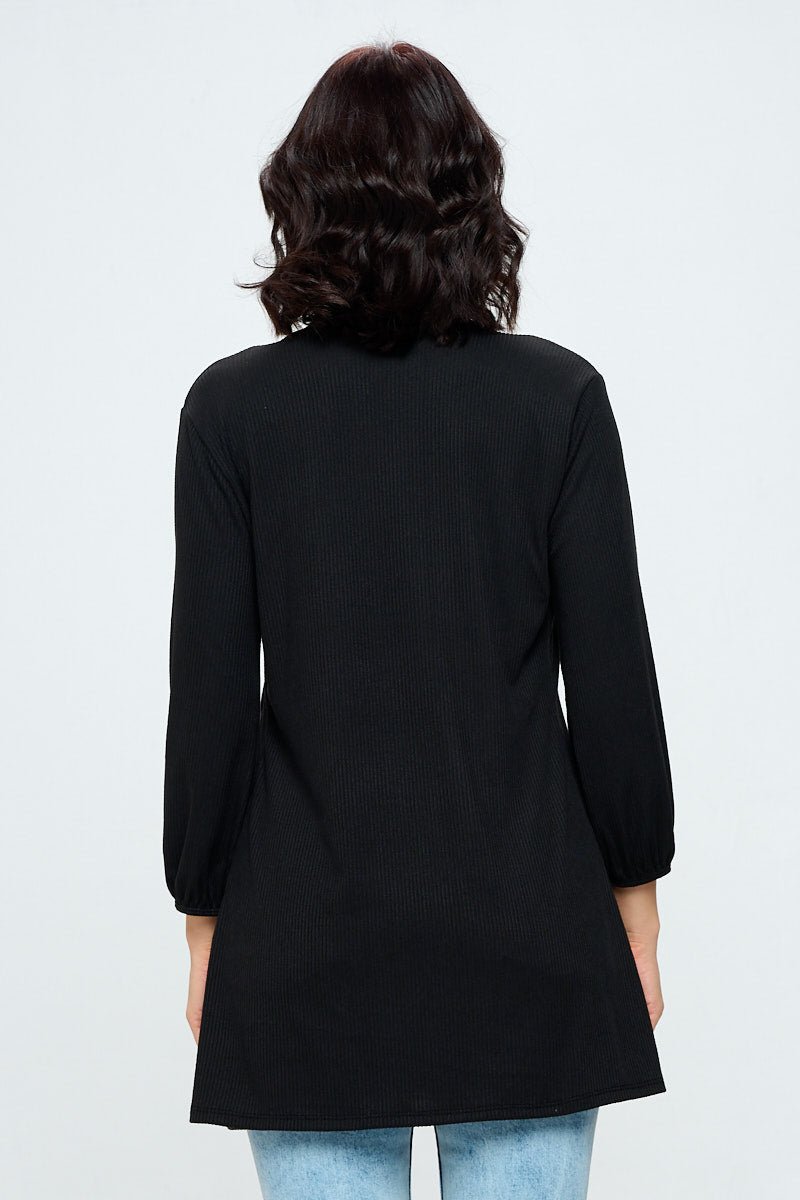 Image of West K Carly Ribbed Knit Cardigan with Pockets Black