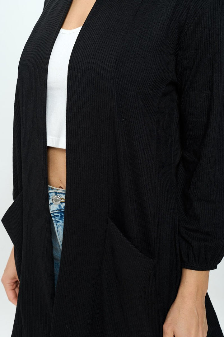 Image of West K Carly Ribbed Knit Cardigan with Pockets Black