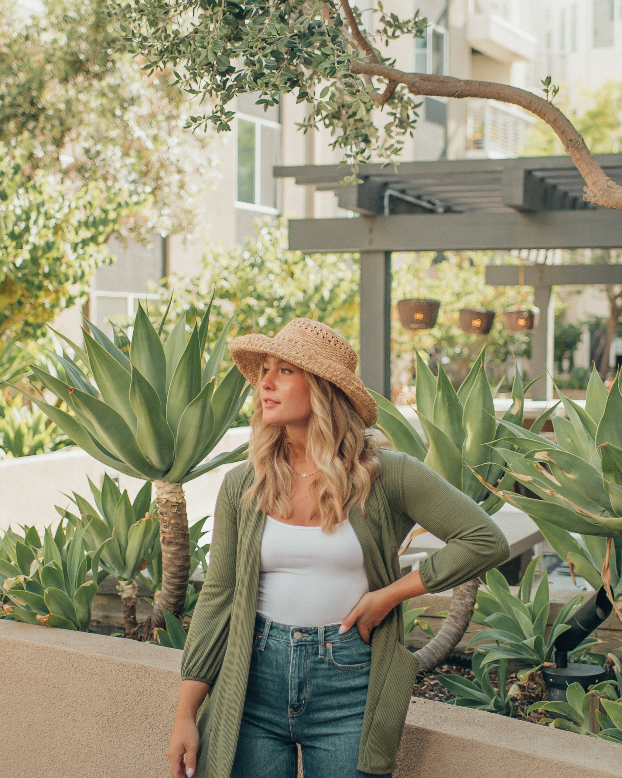 Image of West K Carly Ribbed Knit Cardigan with Pockets Olive