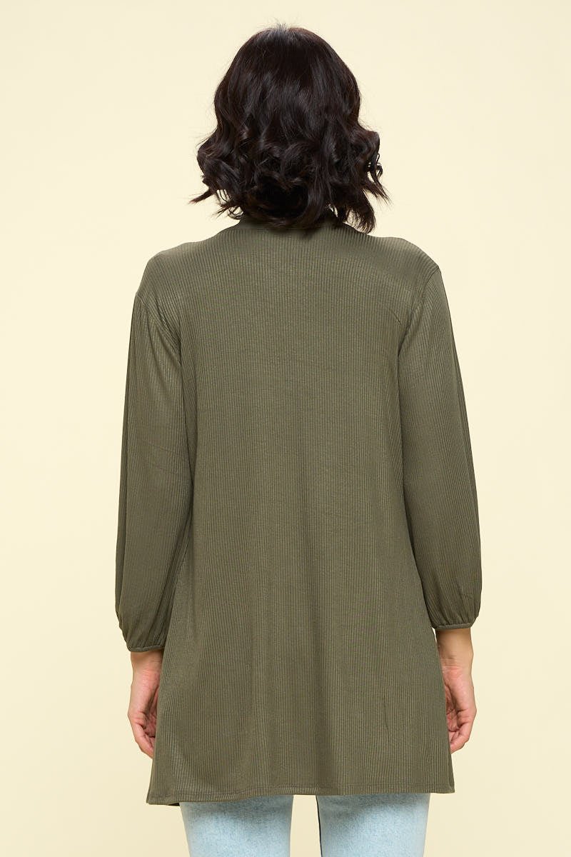 Image of West K Carly Ribbed Knit Cardigan with Pockets Olive