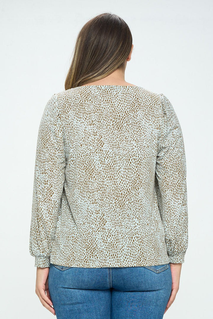 Image of West K Cassidy Plus Size Long Sleeve Printed Top Mint Brown