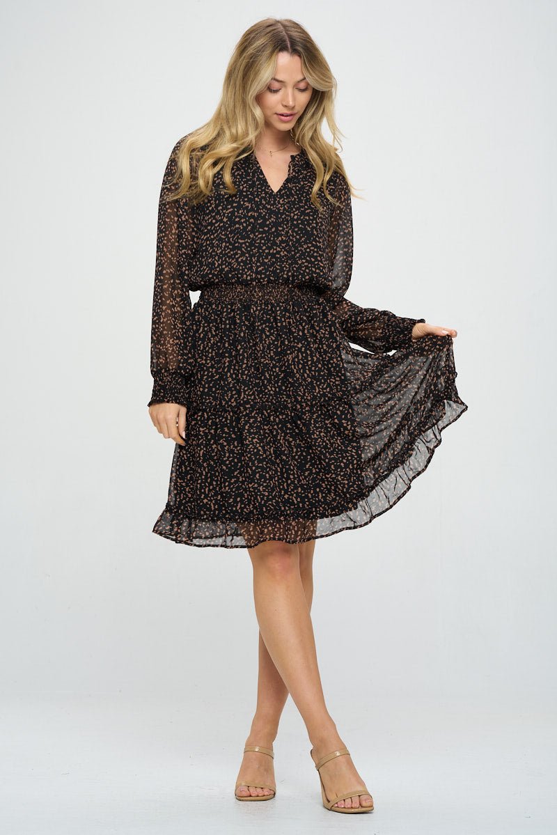 Image of West K Cataleya Smocked Long Sleeve Tiered Dress Black Non Print