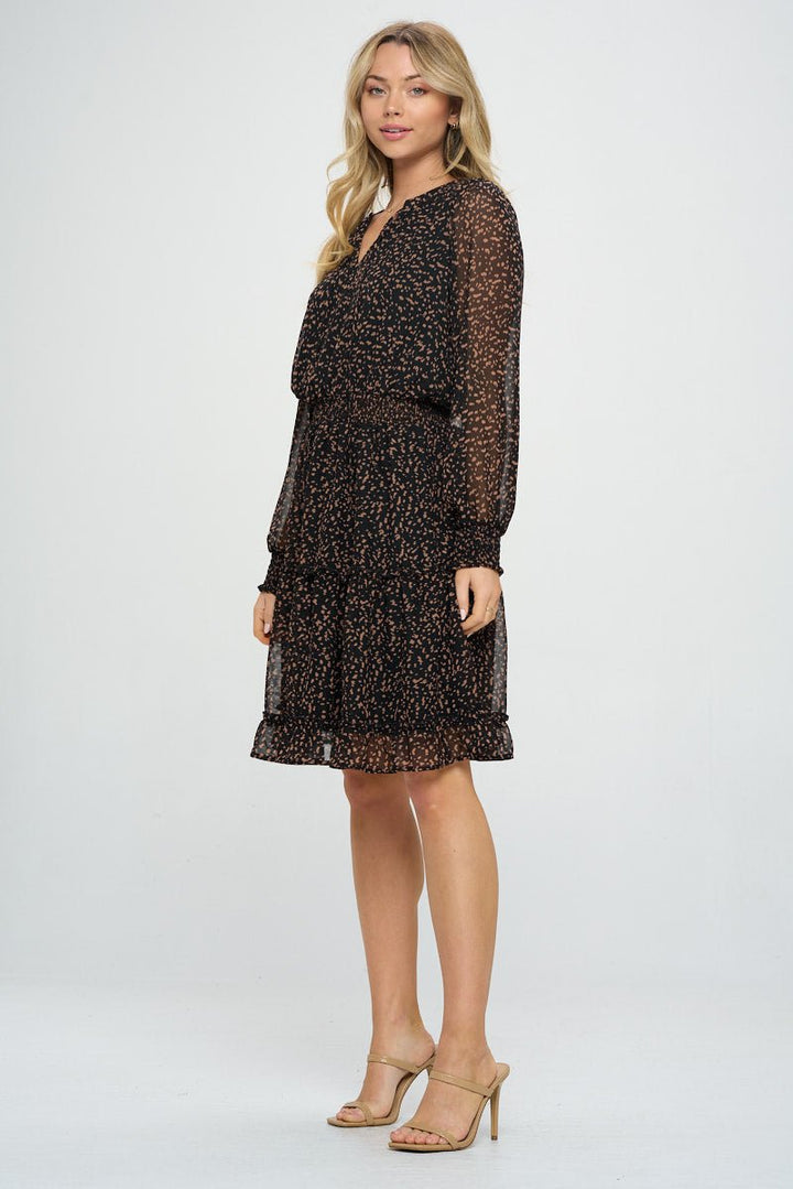 Image of West K Cataleya Smocked Long Sleeve Tiered Dress Black Non Print