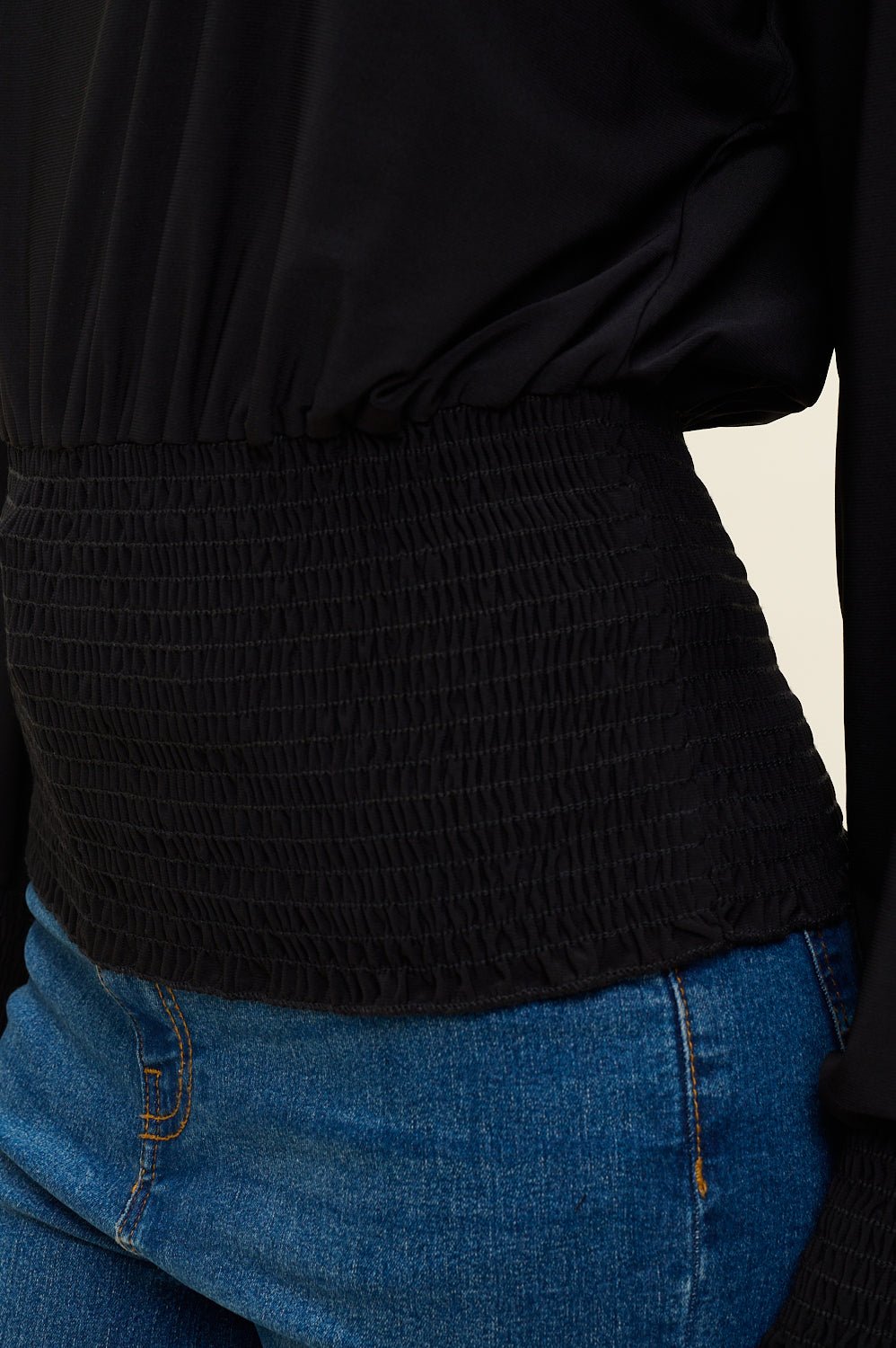 Image of West K Celine Dolman Long Sleeve Smocked Blouse Black