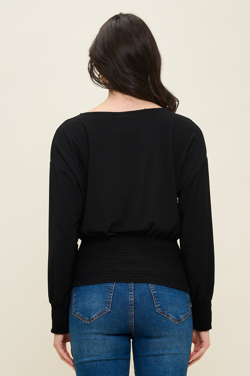 Image of West K Celine Dolman Long Sleeve Smocked Blouse Black