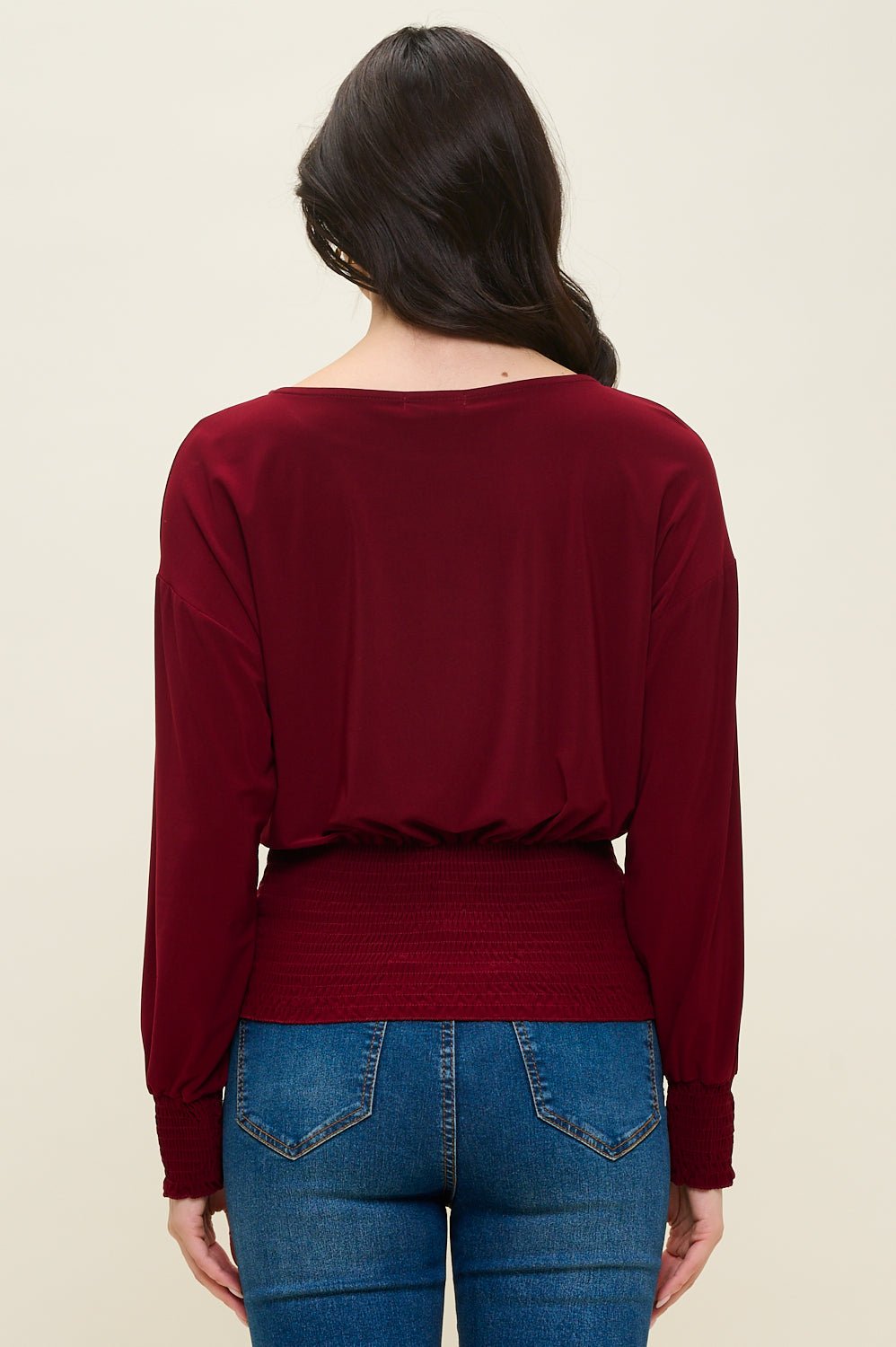 Image of West K Celine Dolman Long Sleeve Smocked Blouse Wine