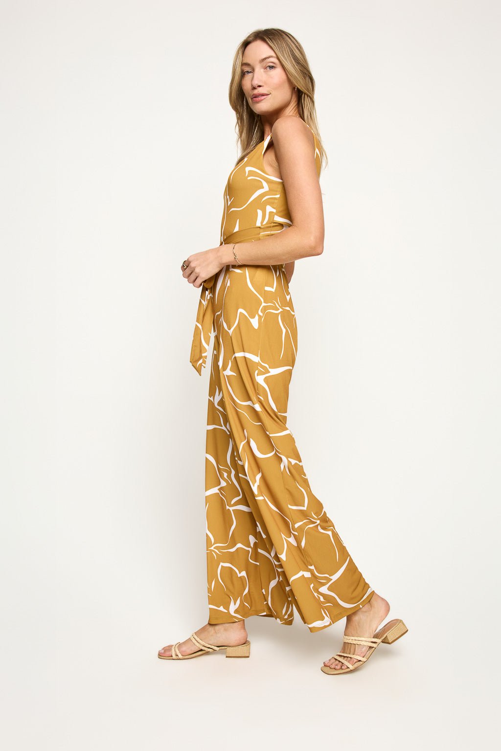 Image of West K Cerys Open - back twist jumpsuit Yellow Abstract