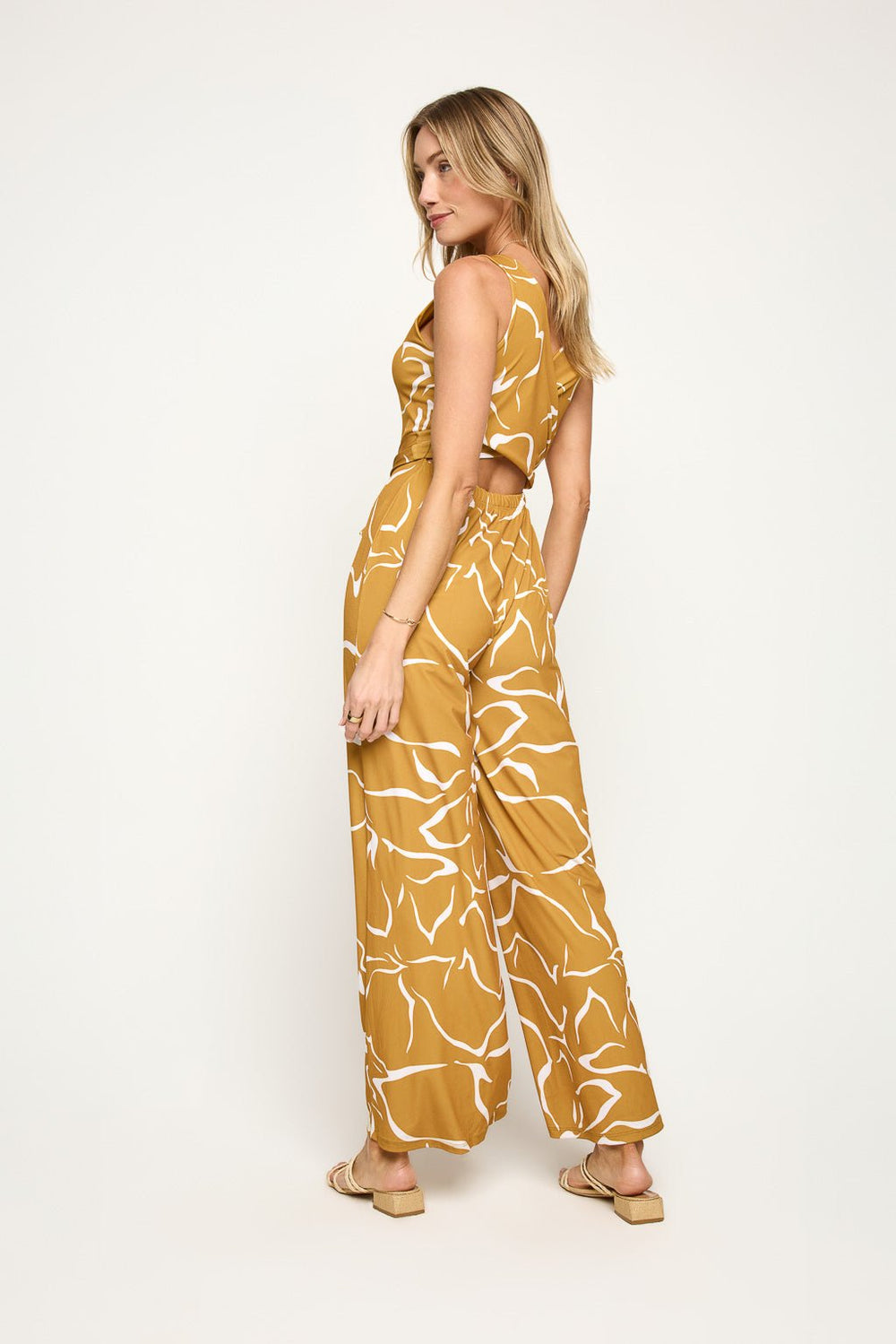 Image of West K Cerys Open - back twist jumpsuit Yellow Abstract