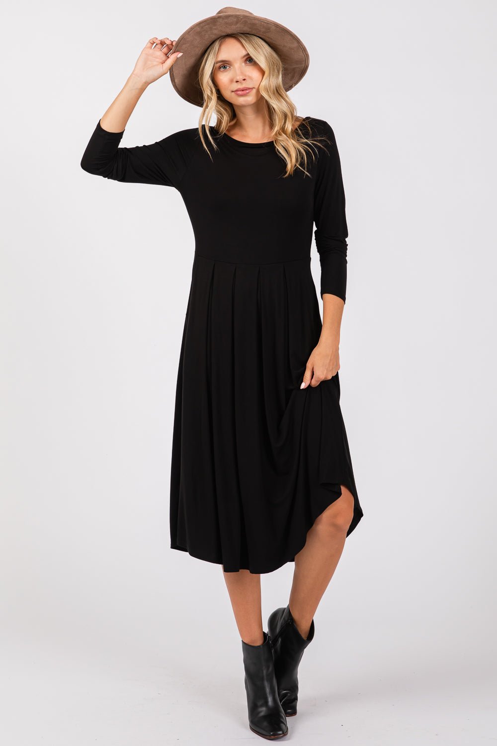 Image of West K Charlee Long Sleeve A - line Knit Dress with Pockets Black