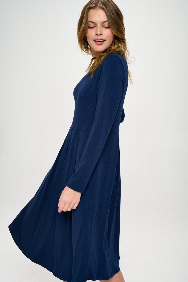 Image of West K Charlee Long Sleeve A - line Knit Dress with Pockets Dark Navy