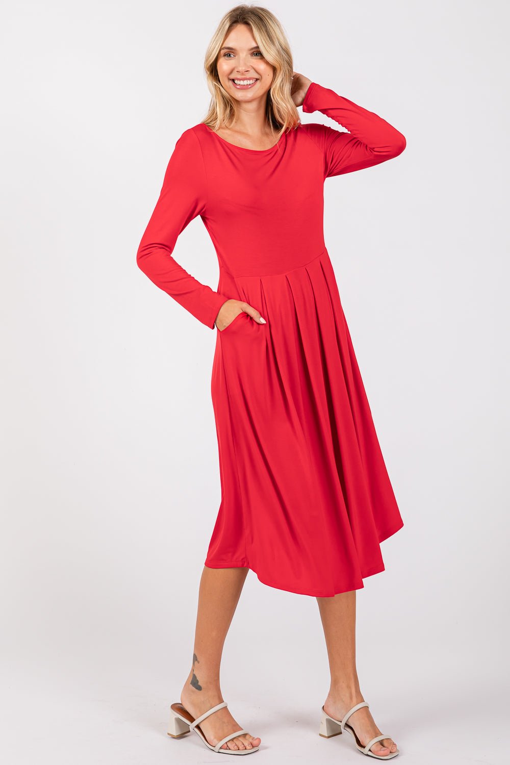 Image of West K Charlee Long Sleeve A - line Knit Dress with Pockets Heather Grey