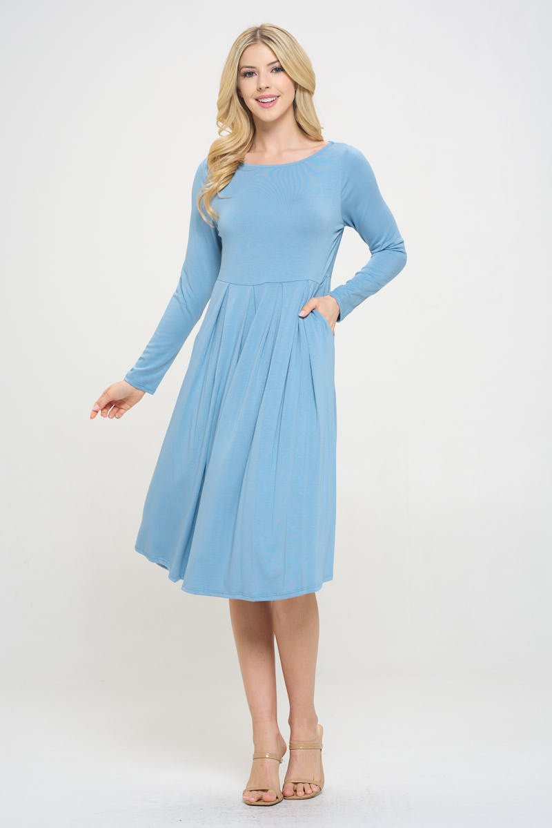 Image of West K Charlee Long Sleeve A - line Knit Dress with Pockets Light Blue