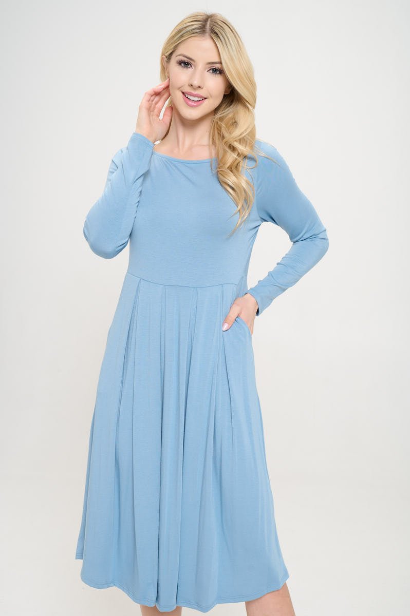 Image of West K Charlee Long Sleeve A - line Knit Dress with Pockets Light Blue