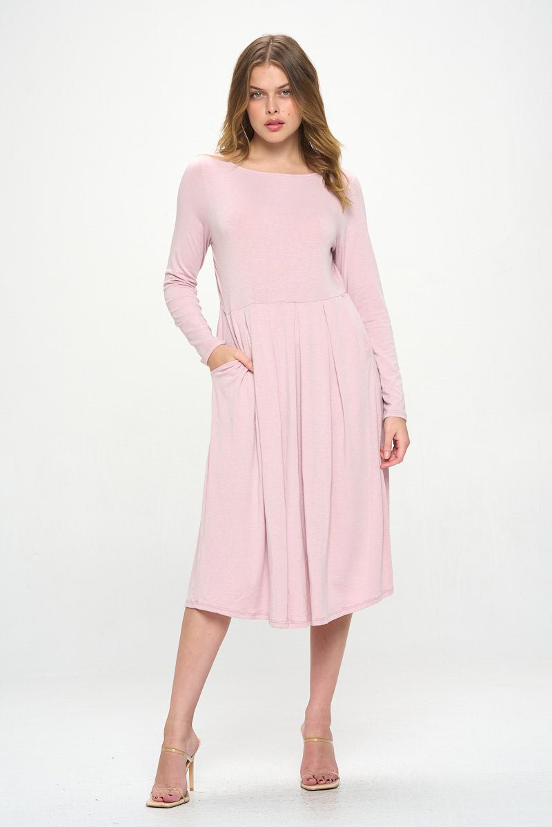 Image of West K Charlee Long Sleeve A - line Knit Dress with Pockets Pale Mauve