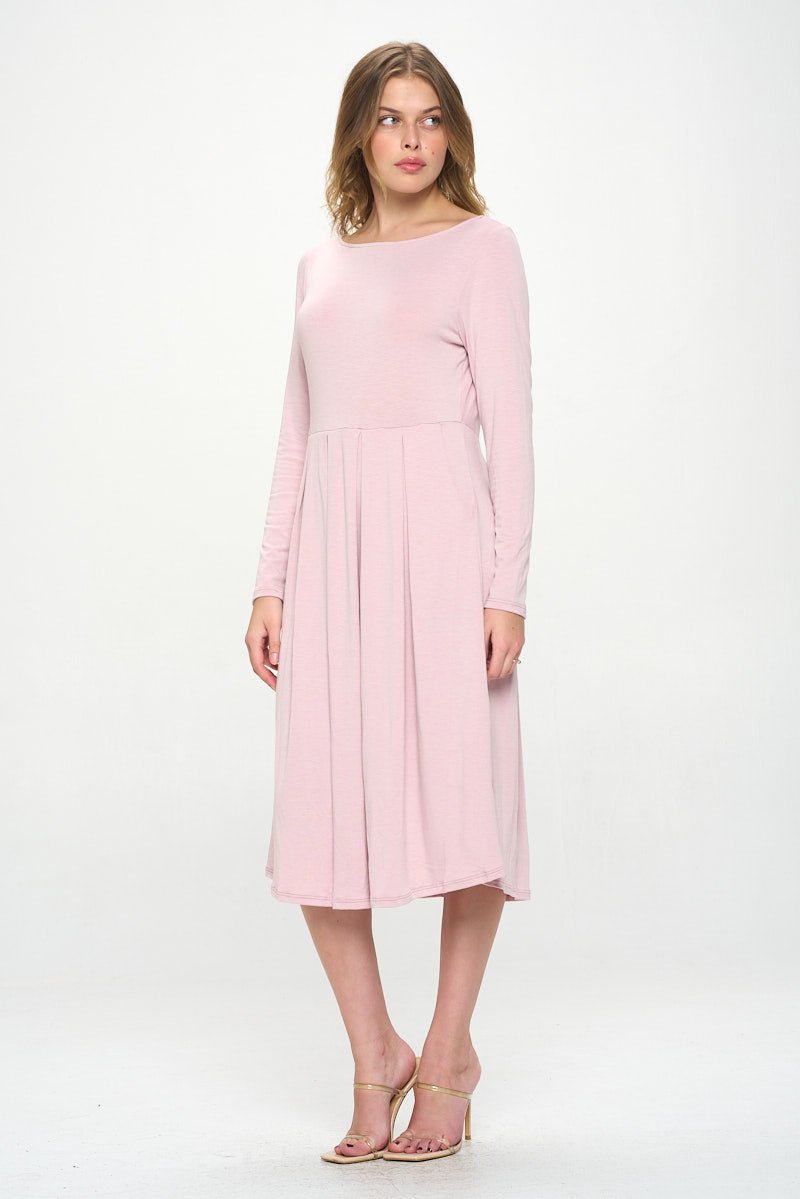 Image of West K Charlee Long Sleeve A - line Knit Dress with Pockets Pale Mauve