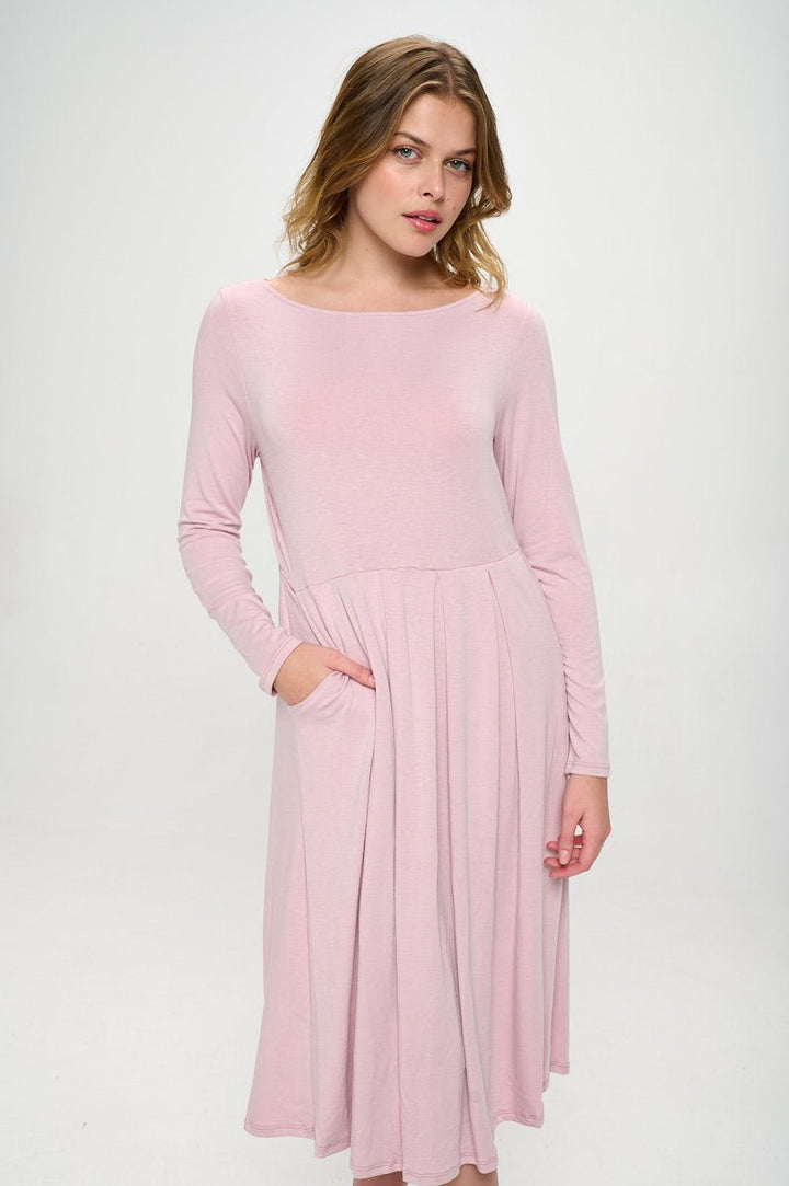 Image of West K Charlee Long Sleeve A - line Knit Dress with Pockets Pale Mauve