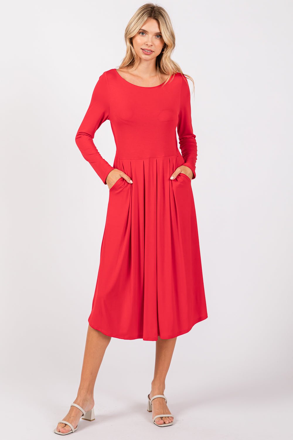 Image of West K Charlee Long Sleeve A - line Knit Dress with Pockets Red