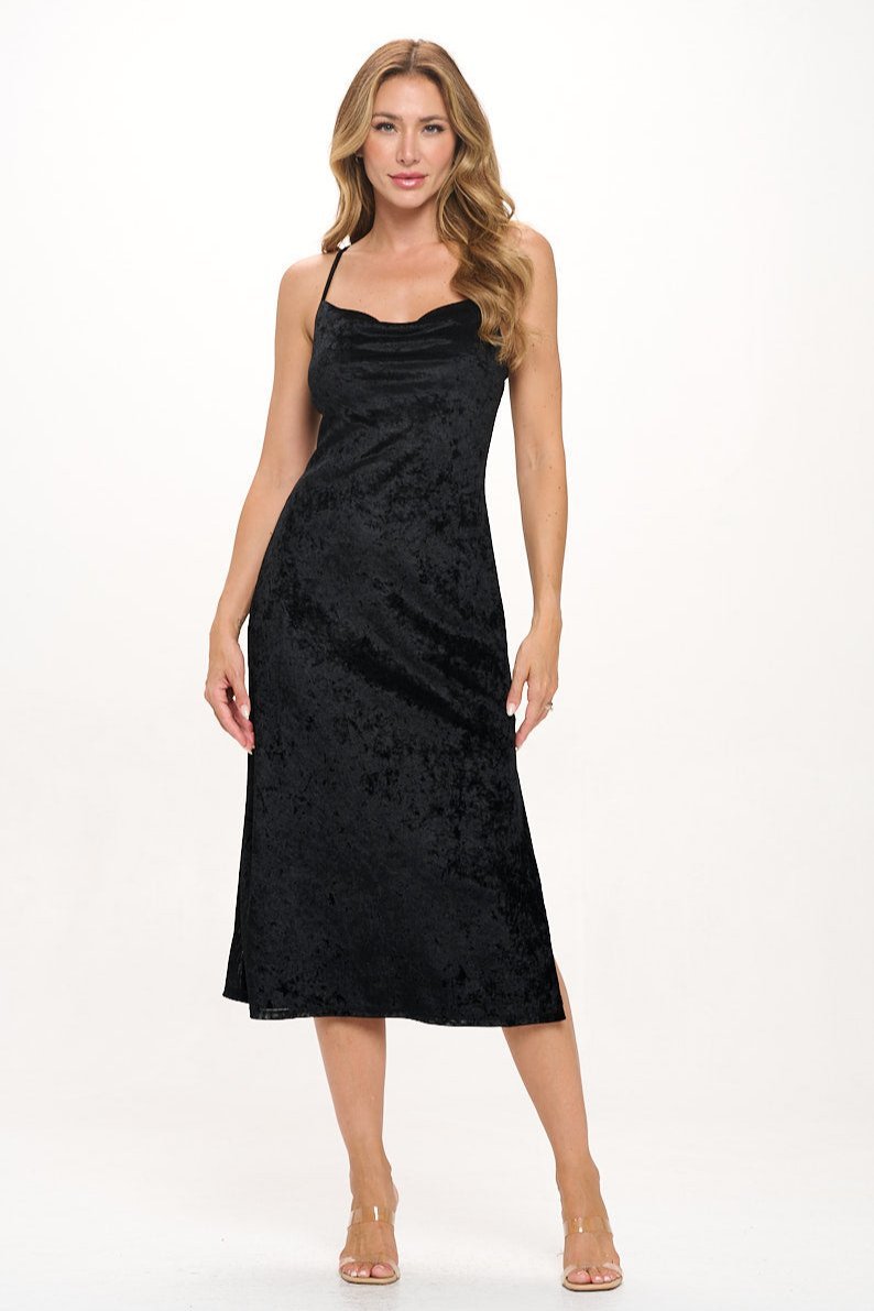 Image of West K Charlotte Velvet Cami Slip Midi Dress Black