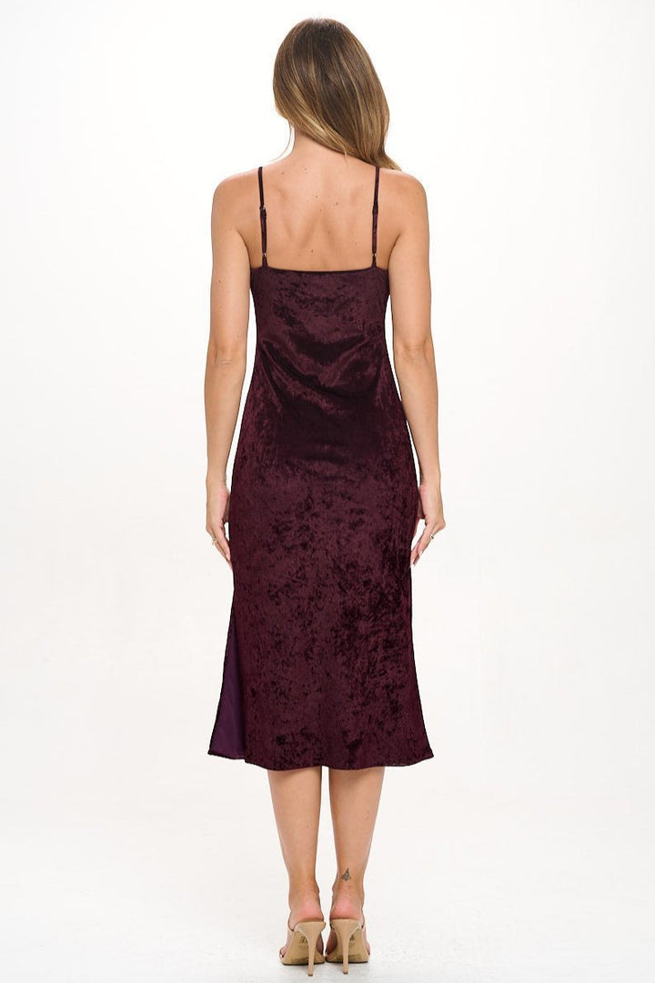 Image of West K Charlotte Velvet Cami Slip Midi Dress Burgundy