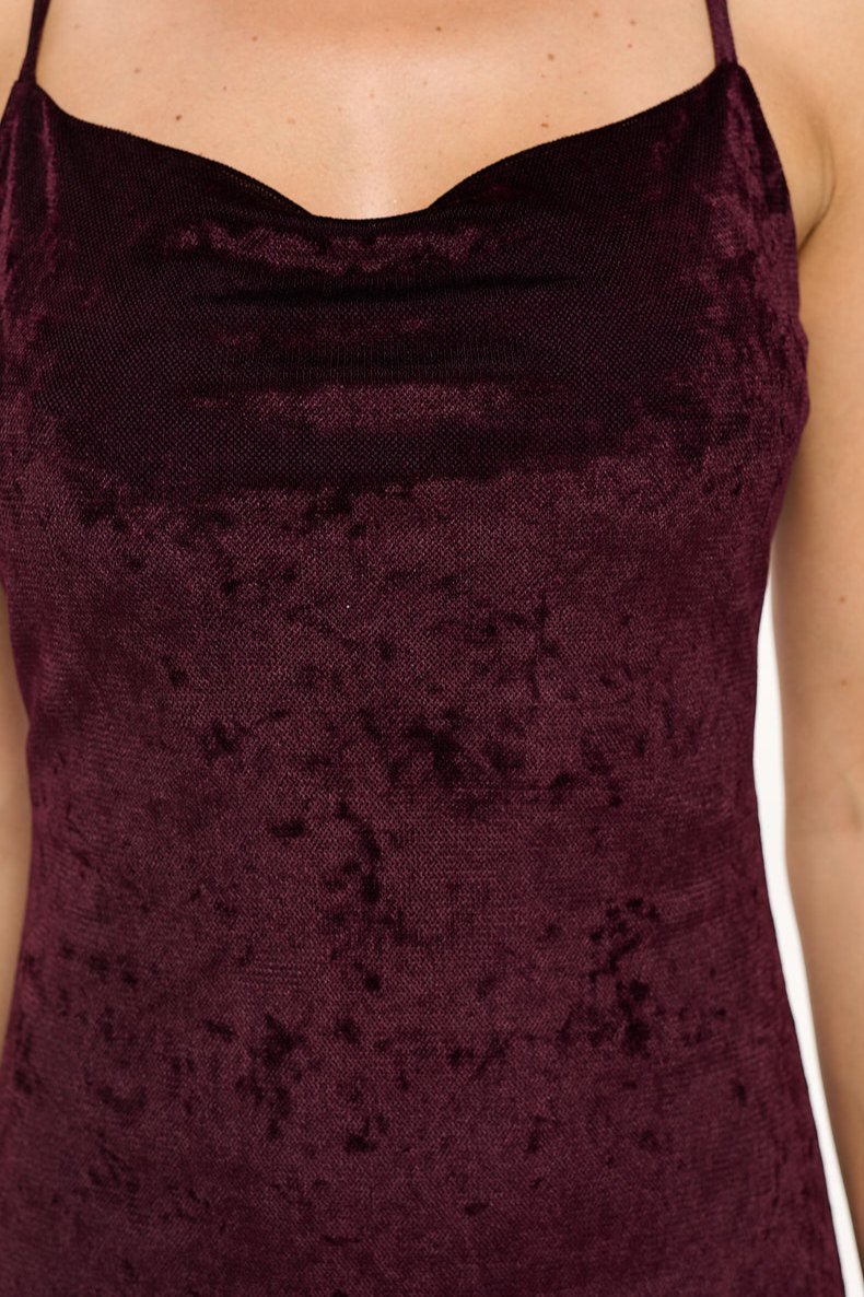 Image of West K Charlotte Velvet Cami Slip Midi Dress Burgundy