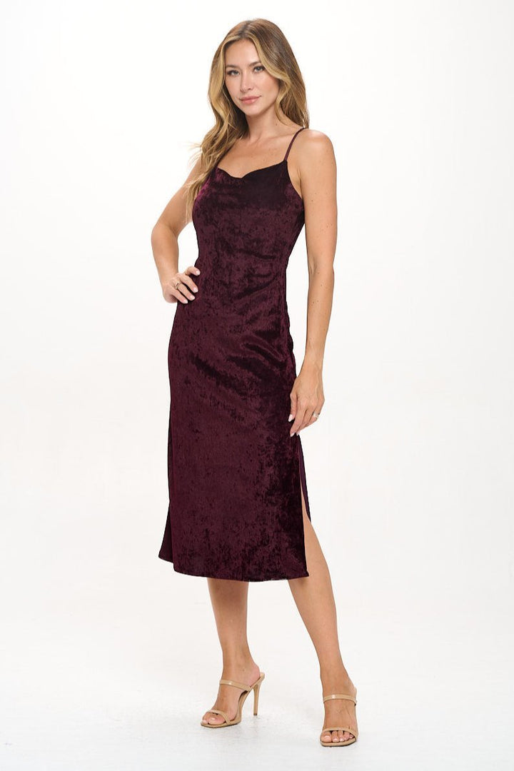 Image of West K Charlotte Velvet Cami Slip Midi Dress Burgundy