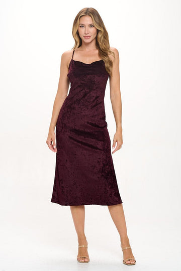 Image of West K Charlotte Velvet Cami Slip Midi Dress Burgundy