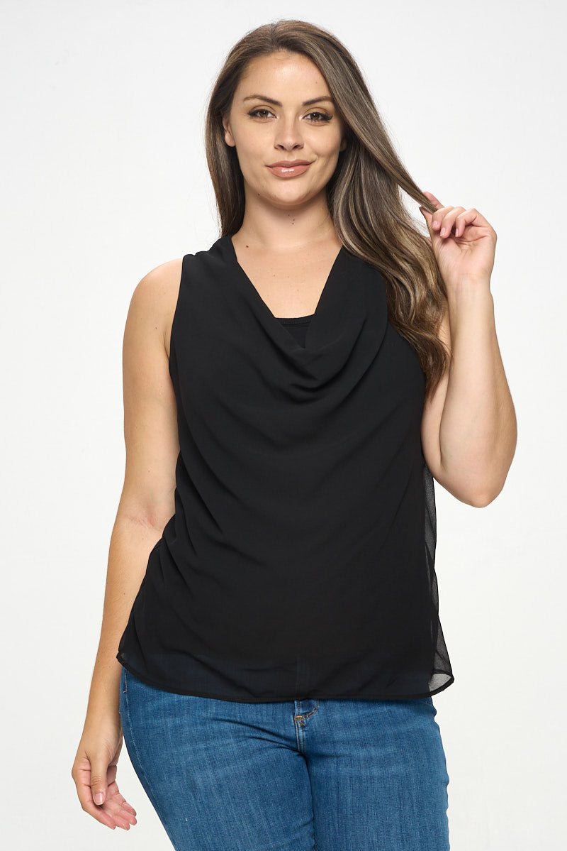 Image of West K Chelsea Plus Size Sleeveless Cowl Neck Top Black