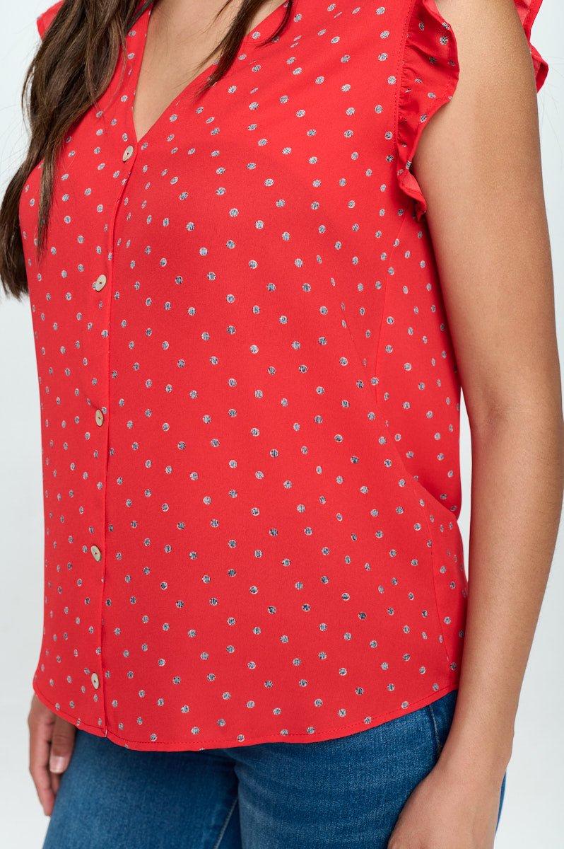 Image of West K Cherie Ruffle Sleeve Blouse Red Dot Print