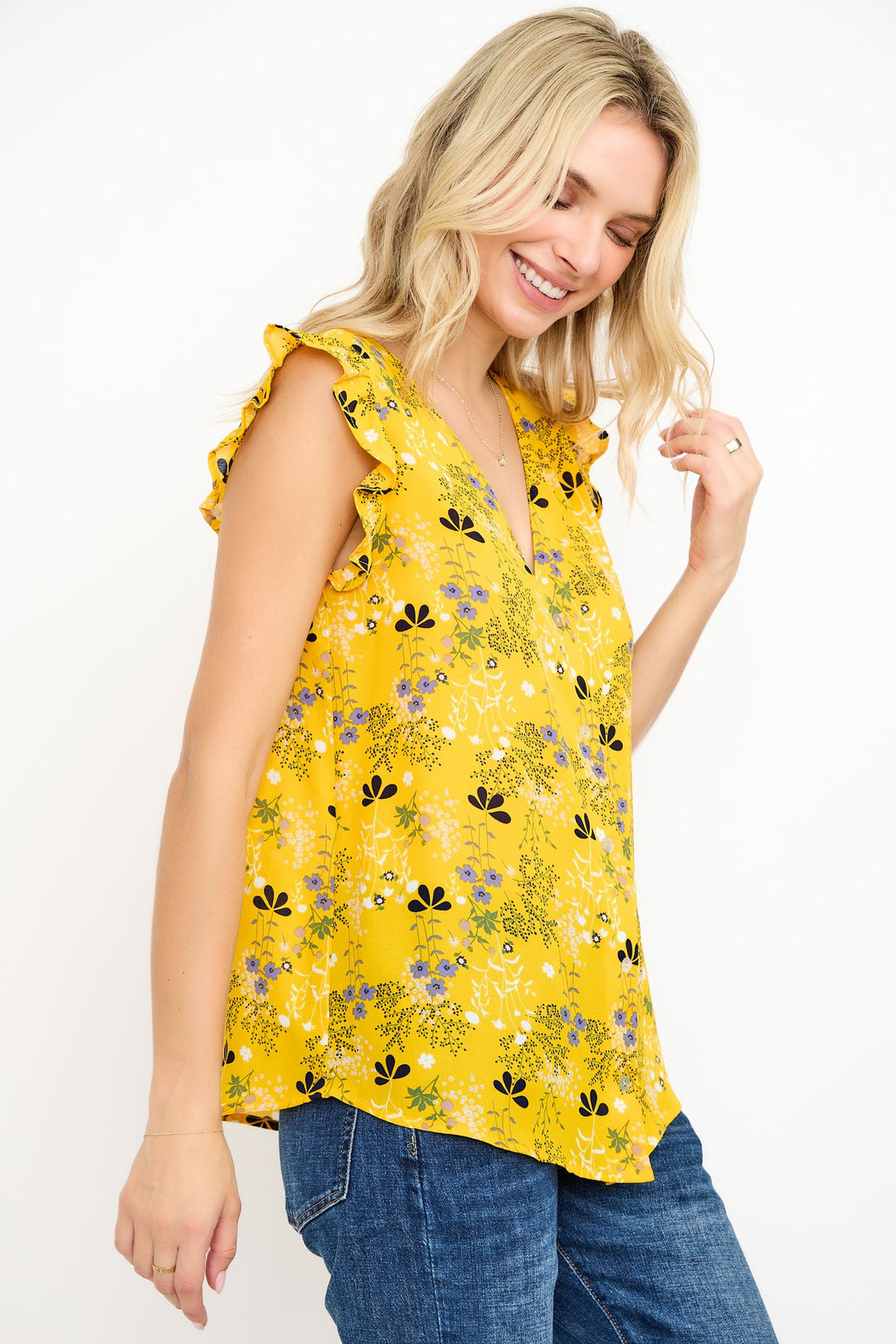 Image of West K Cherie Ruffle Sleeve Blouse Yellow Floral