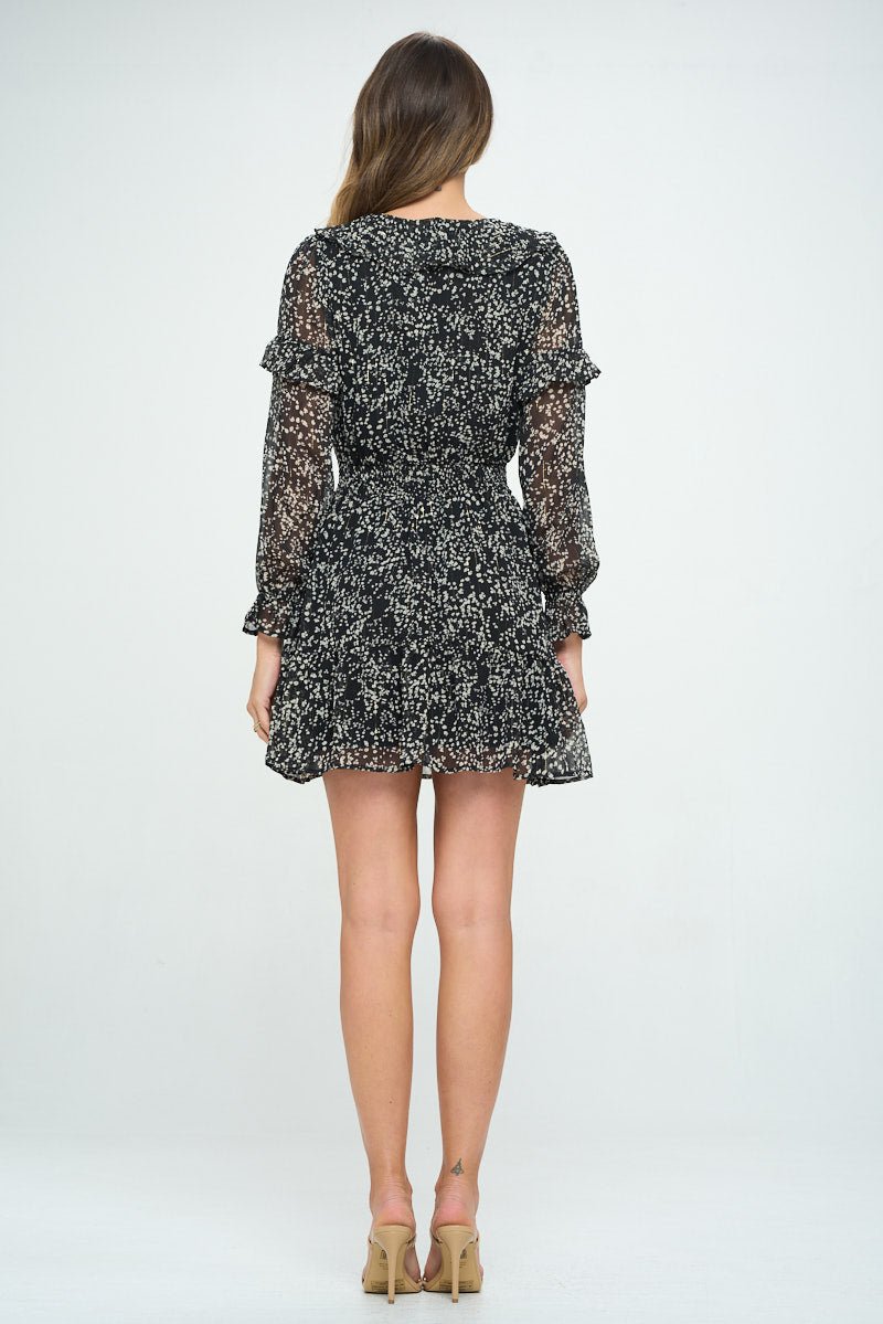 Image of West K Chloe Long Sleeve Peasant Dress Black Confetti