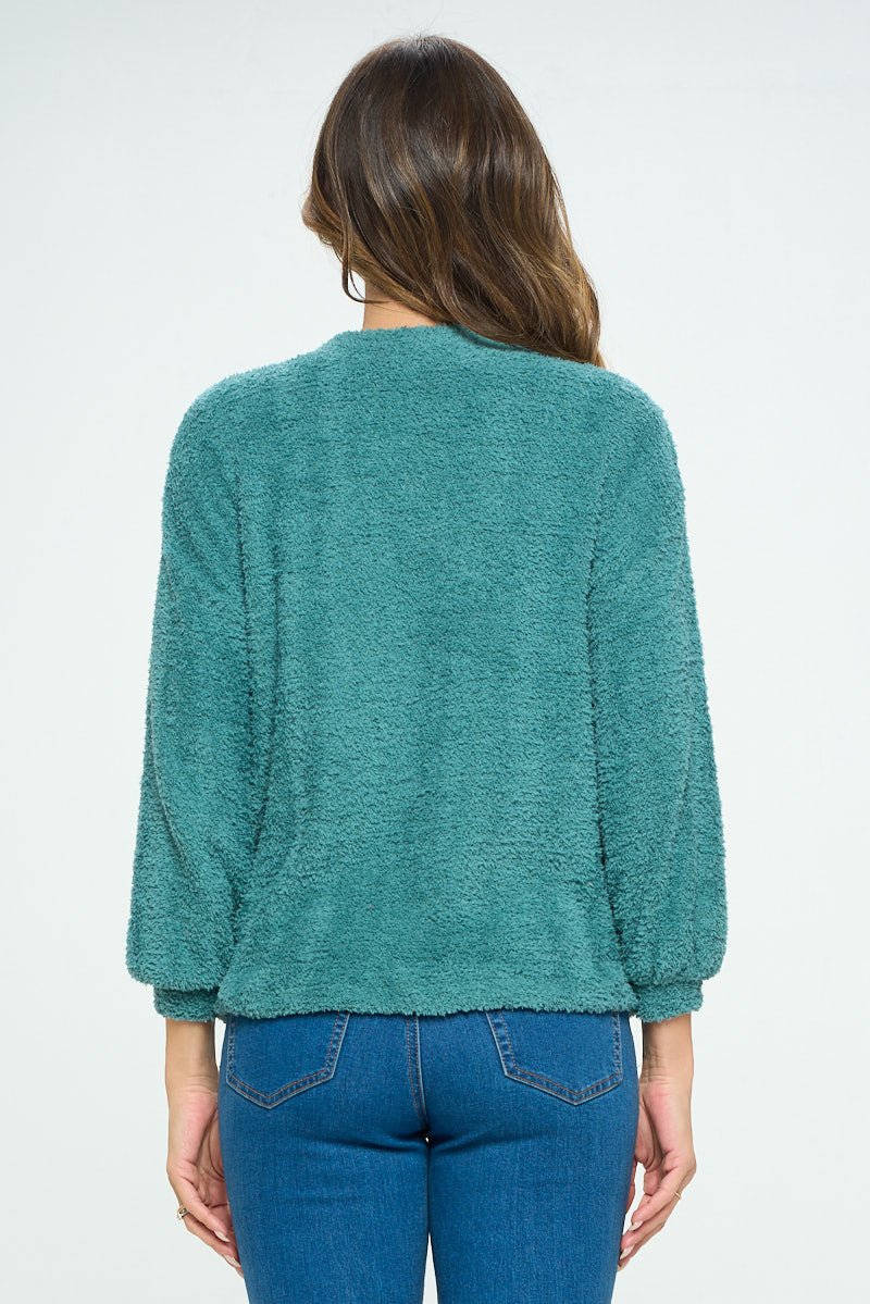 Image of West K Clara Furry One Button Short Cardigan Emerald Green