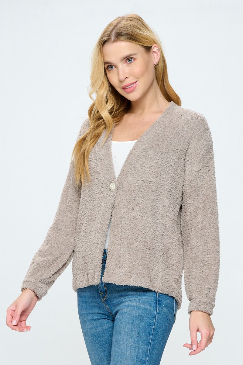 Image of West K Clara Furry One Button Short Cardigan Taupe