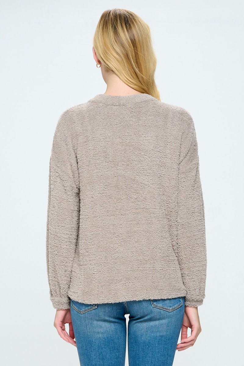 Image of West K Clara Furry One Button Short Cardigan Taupe