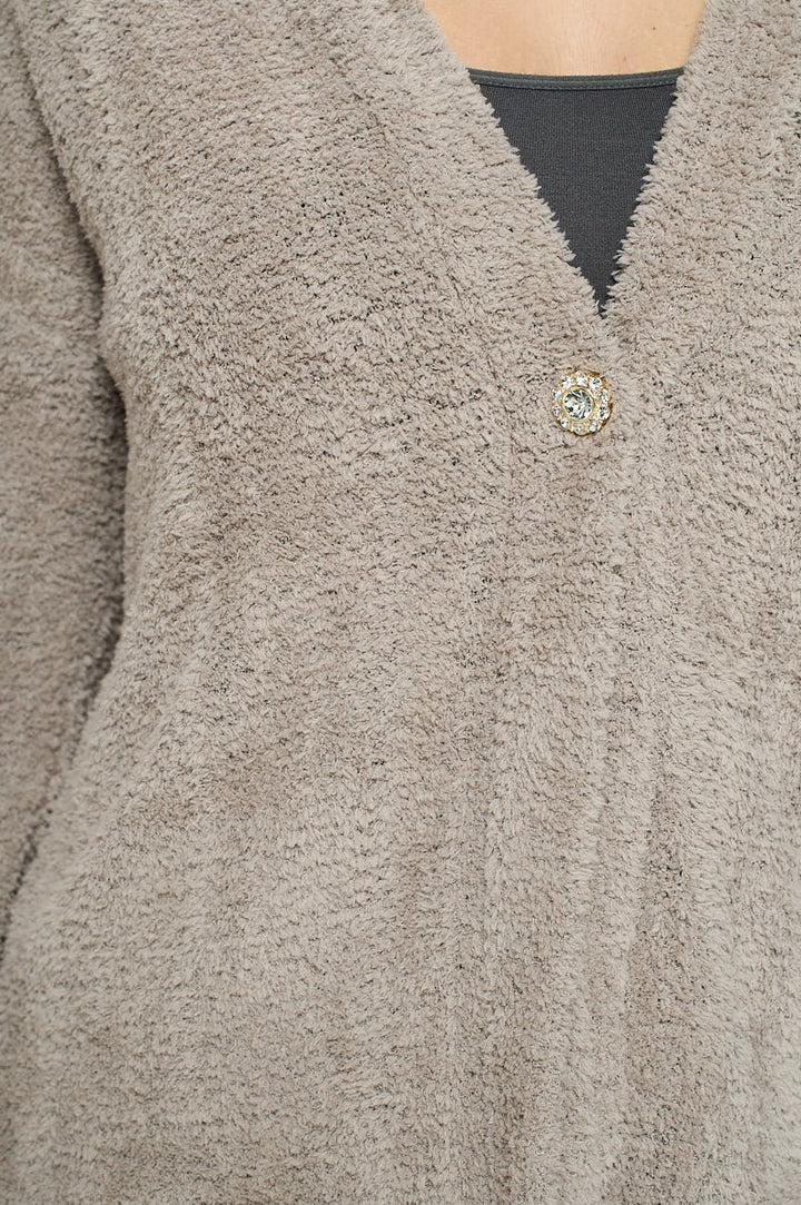 Image of West K Clara Plus Size Furry One Button Short Cardigan Taupe